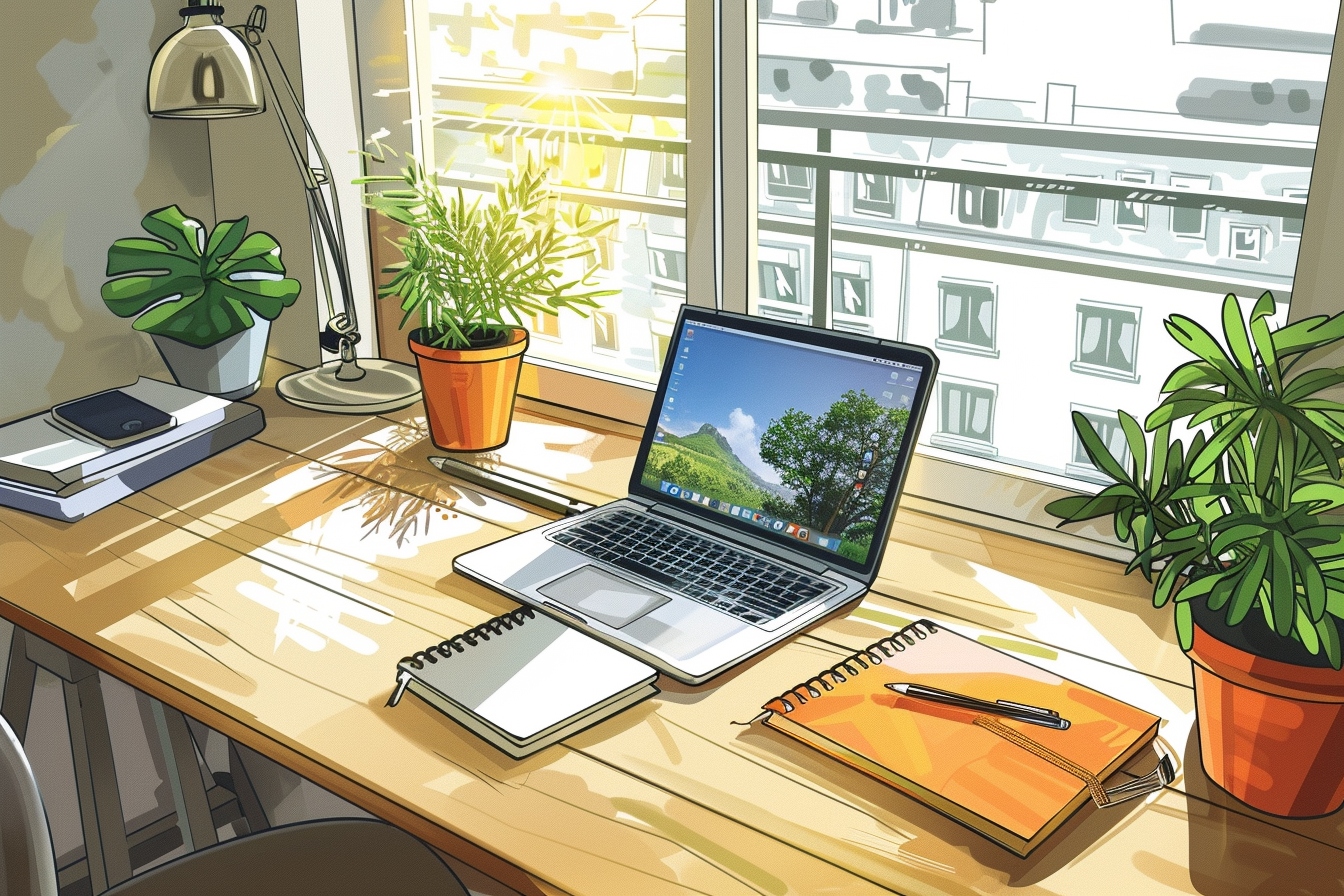 alt="coin bureau fonctionnel aménagé dans un petit appartement à Saint-Nazaire, illustrating intelligent and productive space optimization tips